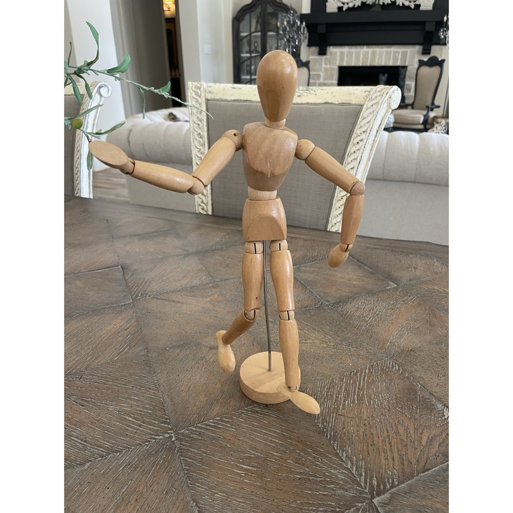 Vtg  Artist Model Posable Jointed Articulated‎ Figure Sketch Natural Wood 13"
